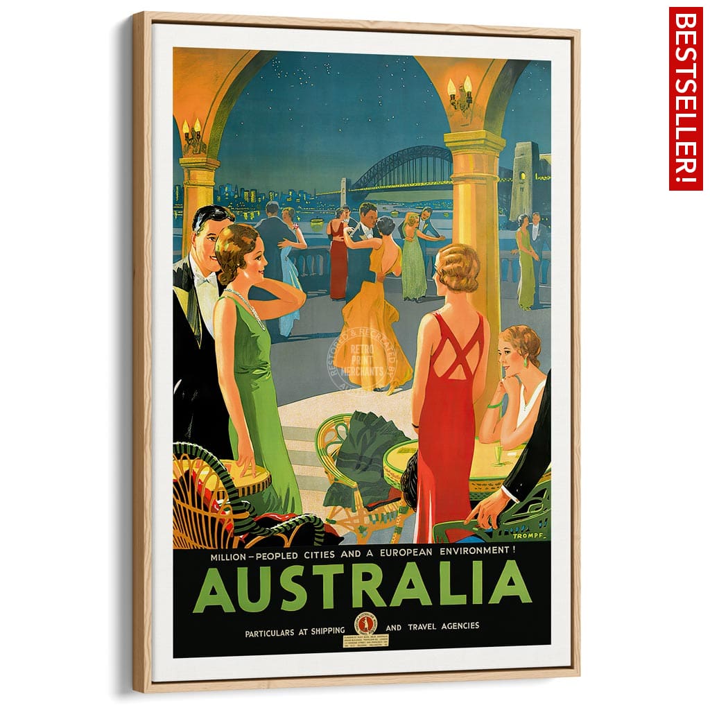 Australia By Trompf | A4 210 X 297Mm 8.3 11.7 Inches / Canvas Floating Frame: Natural Oak Timber
