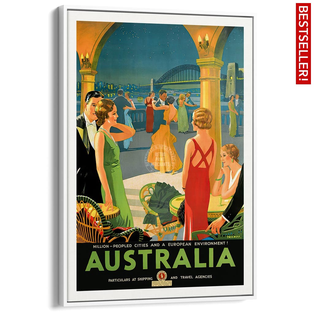 Australia By Trompf | A4 210 X 297Mm 8.3 11.7 Inches / Canvas Floating Frame: White Timber Print Art