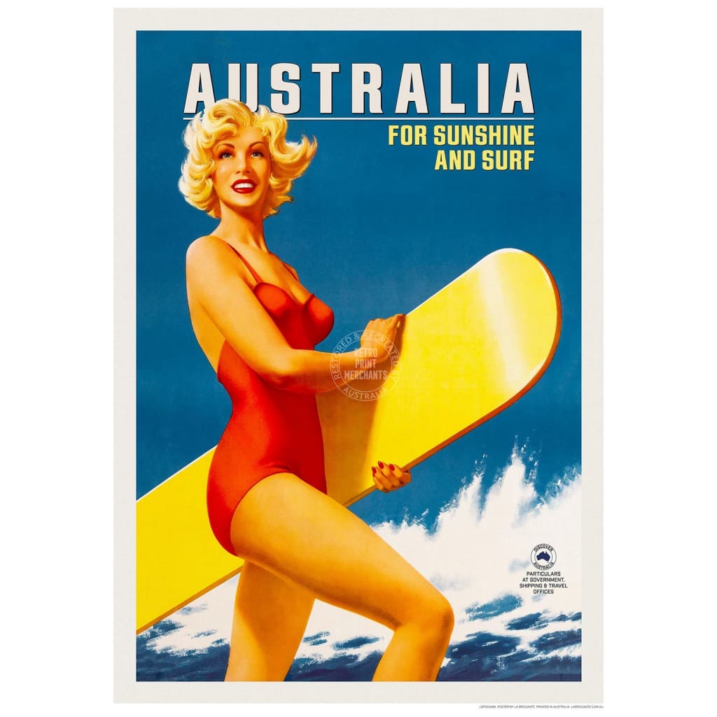 Australia For Sunshine And Surf | 422Mm X 295Mm 16.6 11.6 A3 / Unframed Print Art