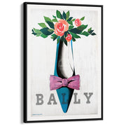 Bally Blue Shoe Pink Bow | Switzerland A4 210 X 297Mm 8.3 11.7 Inches / Canvas Floating Frame: Black