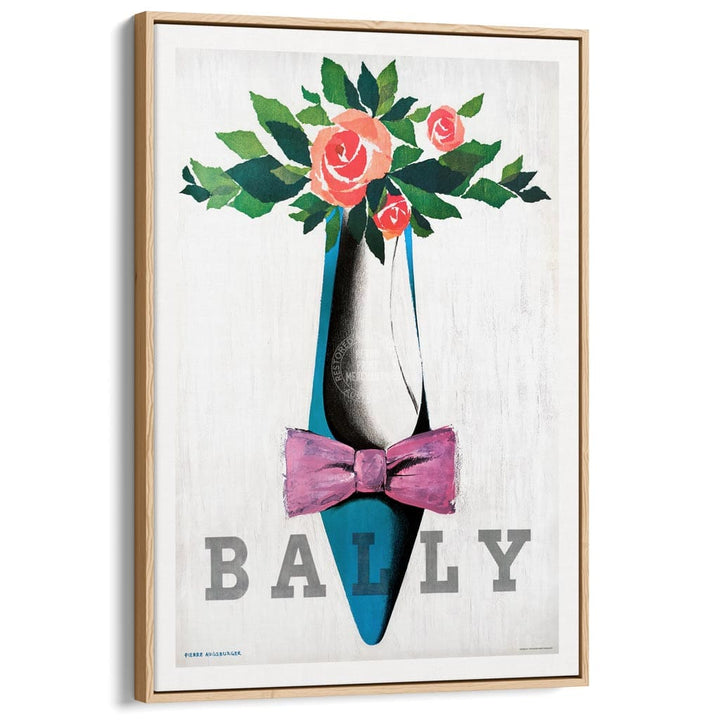 Bally Blue Shoe Pink Bow | Switzerland A4 210 X 297Mm 8.3 11.7 Inches / Canvas Floating Frame: