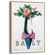 Bally Blue Shoe Pink Bow | Switzerland A4 210 X 297Mm 8.3 11.7 Inches / Canvas Floating Frame: