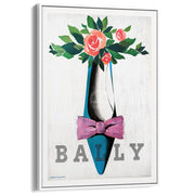 Bally Blue Shoe Pink Bow | Switzerland A4 210 X 297Mm 8.3 11.7 Inches / Canvas Floating Frame: White