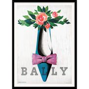 Bally Blue Shoe Pink Bow | Switzerland A4 210 X 297Mm 8.3 11.7 Inches / Framed Print: Black Timber