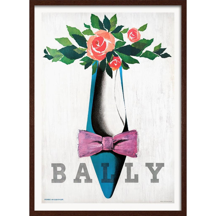 Bally Blue Shoe Pink Bow | Switzerland A4 210 X 297Mm 8.3 11.7 Inches / Framed Print: Chocolate Oak