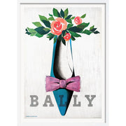 Bally Blue Shoe Pink Bow | Switzerland A4 210 X 297Mm 8.3 11.7 Inches / Framed Print: White Timber
