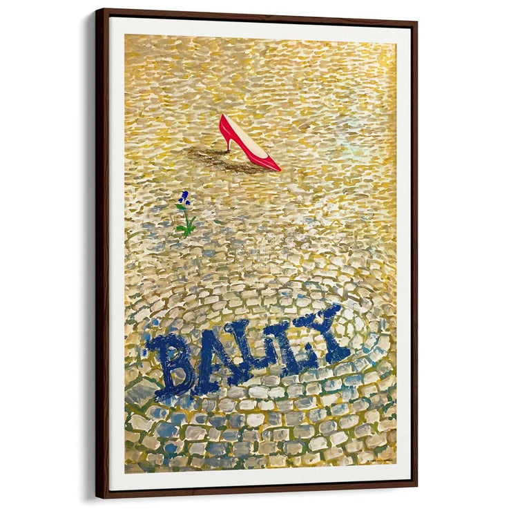 Bally Red Shoe | Switzerland A4 210 X 297Mm 8.3 11.7 Inches / Canvas Floating Frame: Chocolate Oak
