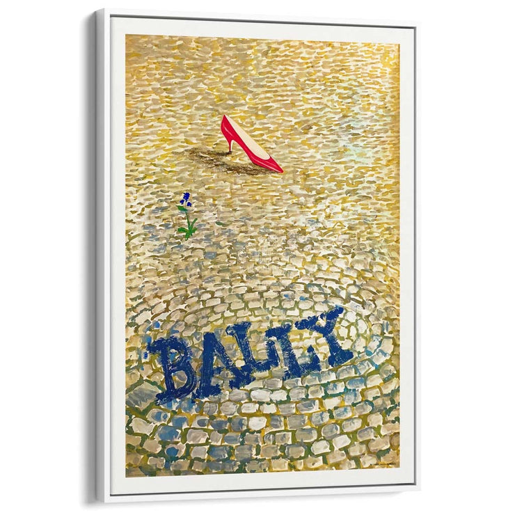 Bally Red Shoe | Switzerland A4 210 X 297Mm 8.3 11.7 Inches / Canvas Floating Frame: White Timber
