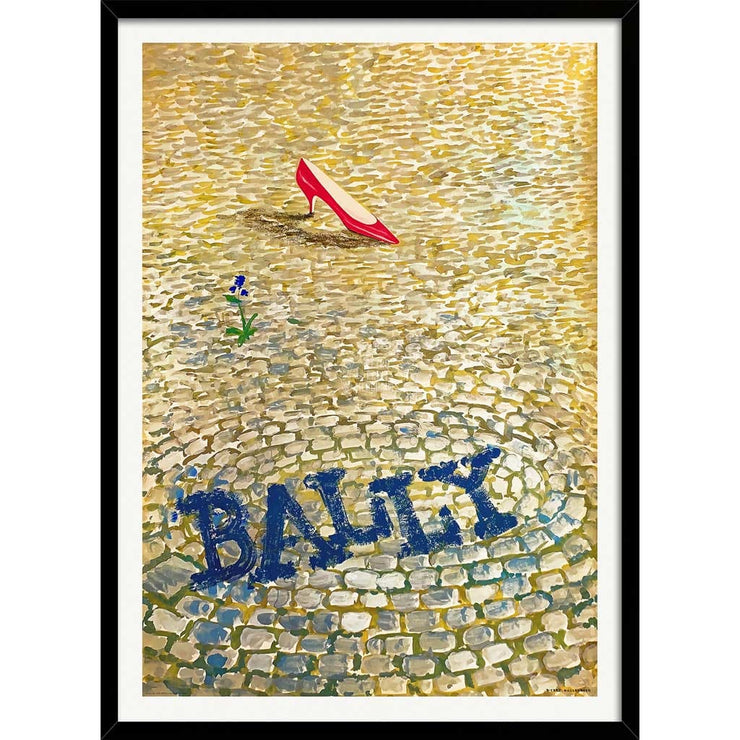 Bally Red Shoe | Switzerland A4 210 X 297Mm 8.3 11.7 Inches / Framed Print: Black Timber Print Art