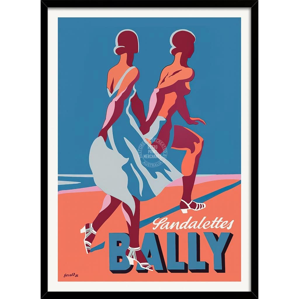 Bally Sandalettes 1935 | Switzerland A4 210 X 297Mm 8.3 11.7 Inches / Framed Print: Black Timber