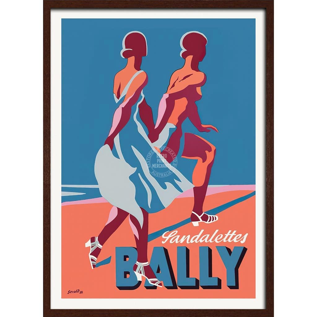 Bally Sandalettes 1935 | Switzerland A4 210 X 297Mm 8.3 11.7 Inches / Framed Print: Chocolate Oak
