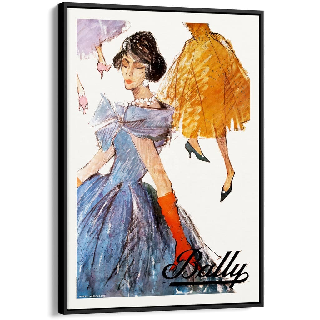 Bally Women 1957 | Switzerland A3 297 X 420Mm 11.7 16.5 Inches / Canvas Floating Frame: Black