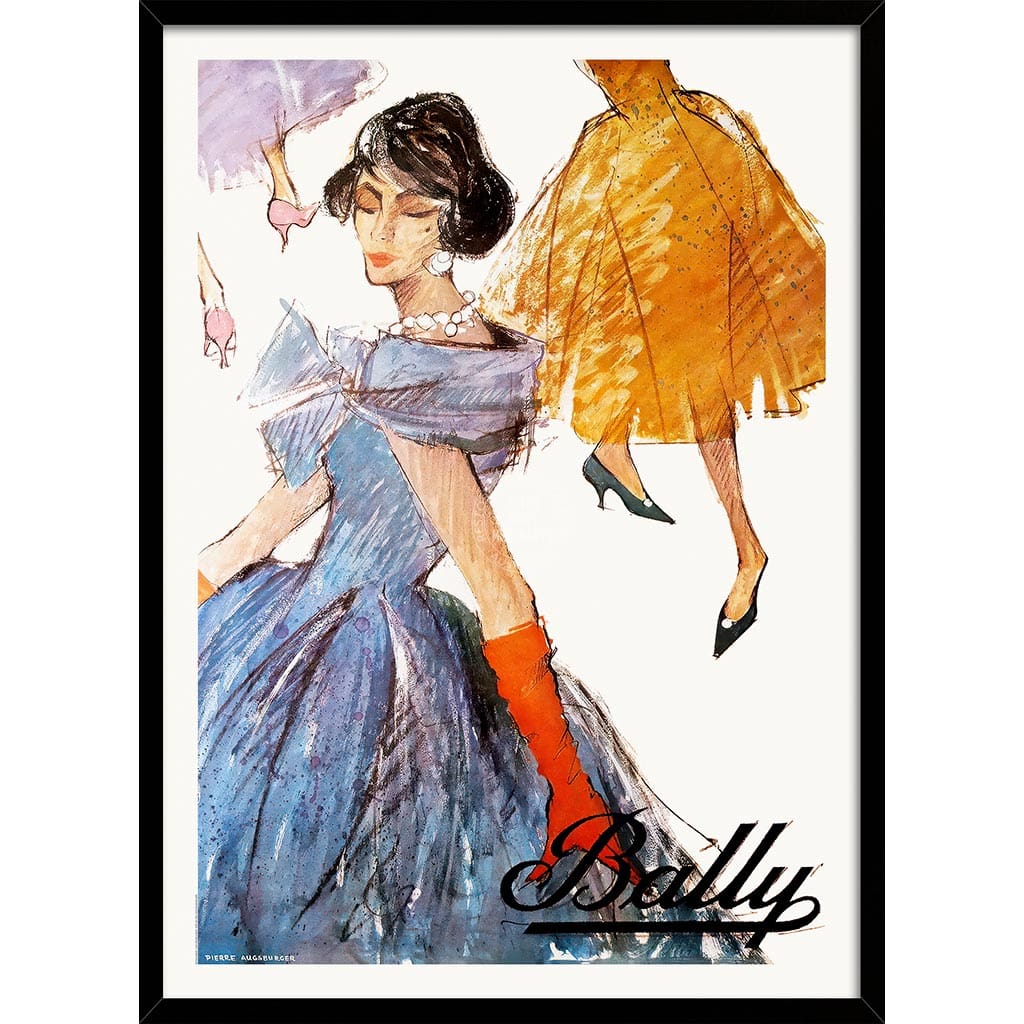 Bally Women 1957 | Switzerland A3 297 X 420Mm 11.7 16.5 Inches / Framed Print: Black Timber Print