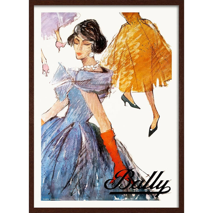 Bally Women 1957 | Switzerland A3 297 X 420Mm 11.7 16.5 Inches / Framed Print: Chocolate Oak Timber