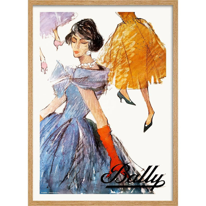 Bally Women 1957 | Switzerland A3 297 X 420Mm 11.7 16.5 Inches / Framed Print: Natural Oak Timber