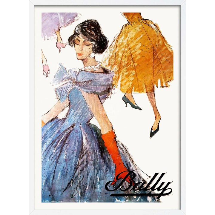 Bally Women 1957 | Switzerland A3 297 X 420Mm 11.7 16.5 Inches / Framed Print: White Timber Print