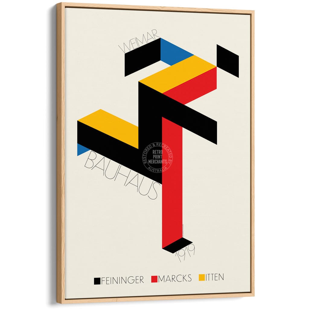 Bauhaus Running Man | Germany A4 210 X 297Mm 8.3 11.7 Inches / Canvas Floating Frame: Natural Oak