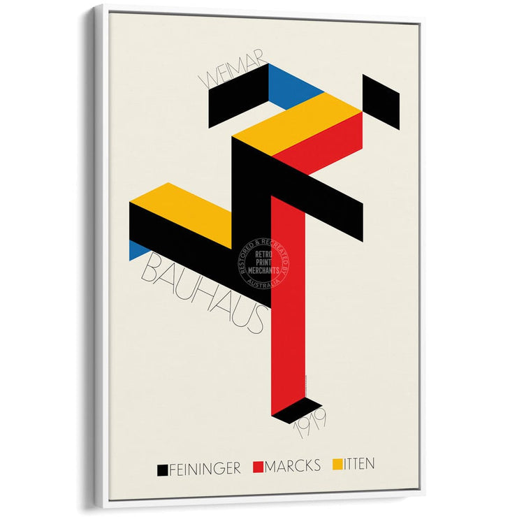 Bauhaus Running Man | Germany A4 210 X 297Mm 8.3 11.7 Inches / Canvas Floating Frame: White Timber