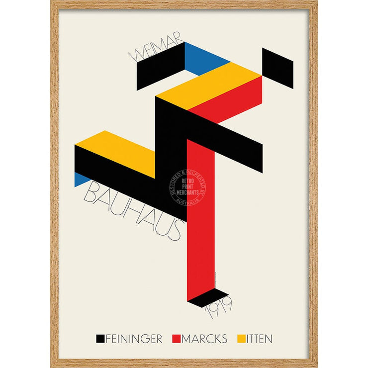 Bauhaus Running Man | Germany A4 210 X 297Mm 8.3 11.7 Inches / Framed Print: Natural Oak Timber