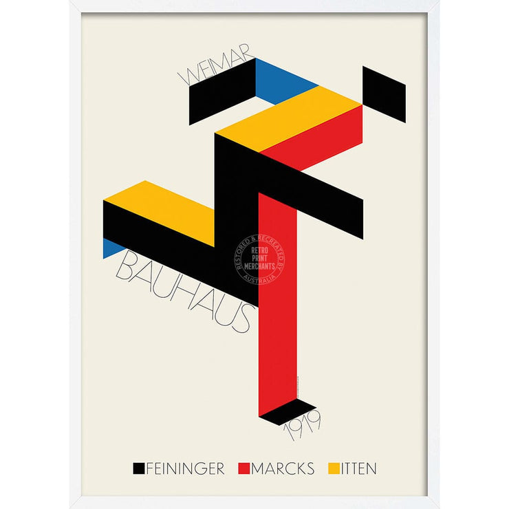 Bauhaus Running Man | Germany A4 210 X 297Mm 8.3 11.7 Inches / Framed Print: White Timber Print Art