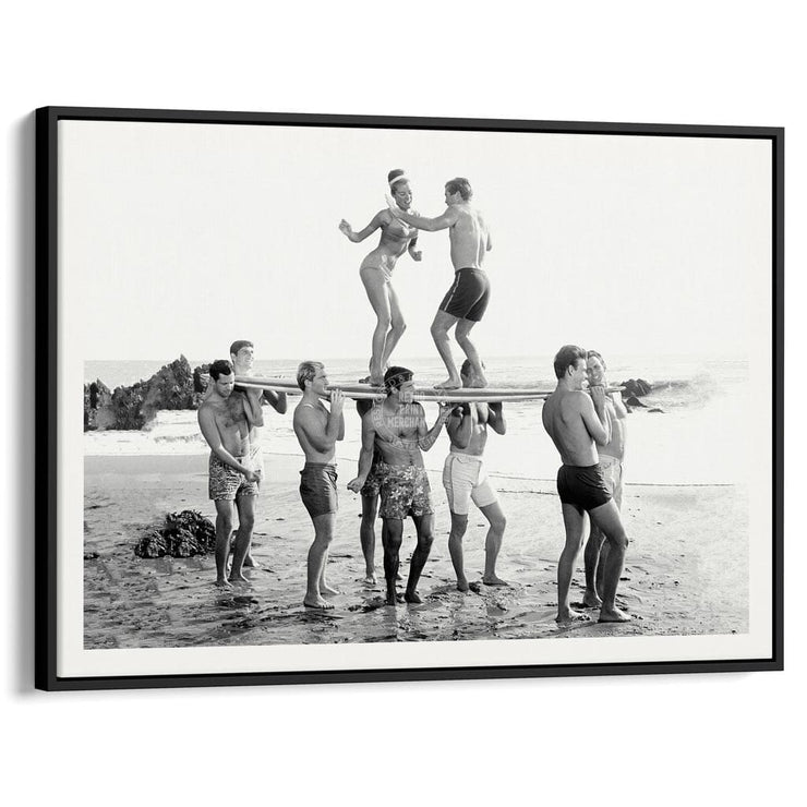 Beach Party | Usa A4 210 X 297Mm 8.3 11.7 Inches / Canvas Floating Frame: Black Timber Print Art