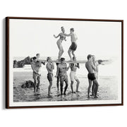 Beach Party | Usa A4 210 X 297Mm 8.3 11.7 Inches / Canvas Floating Frame: Chocolate Oak Timber Print