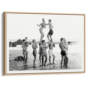 Beach Party | Usa A4 210 X 297Mm 8.3 11.7 Inches / Canvas Floating Frame: Natural Oak Timber Print
