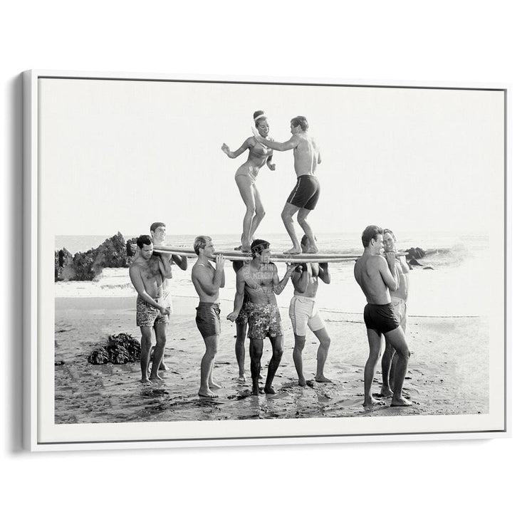 Beach Party | Usa A4 210 X 297Mm 8.3 11.7 Inches / Canvas Floating Frame: White Timber Print Art