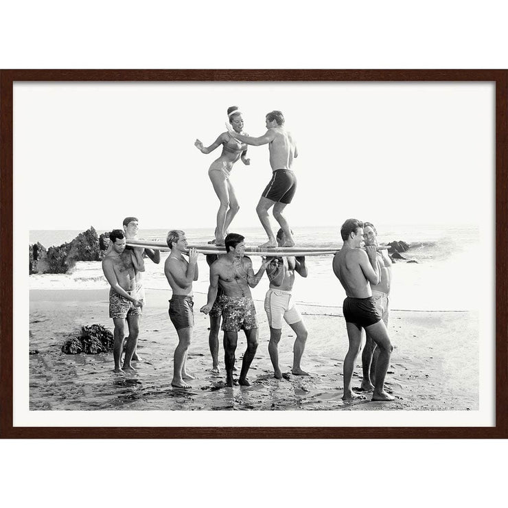 Beach Party | Usa A4 210 X 297Mm 8.3 11.7 Inches / Framed Print: Chocolate Oak Timber Print Art