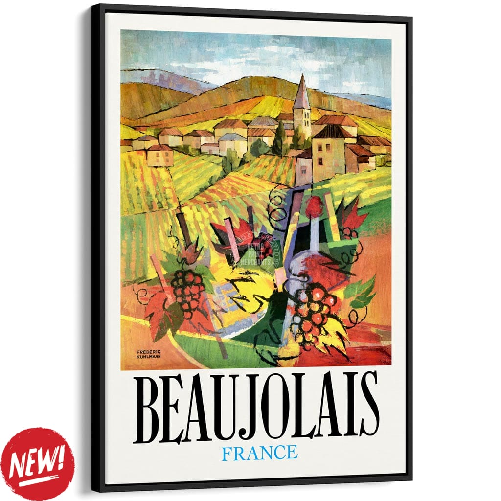 BEAUJOLAIS | FRANCE A3 | 297 x 420mm | 11.7 x 16.5 inches / Canvas Floating Frame: Black Timber Print Art