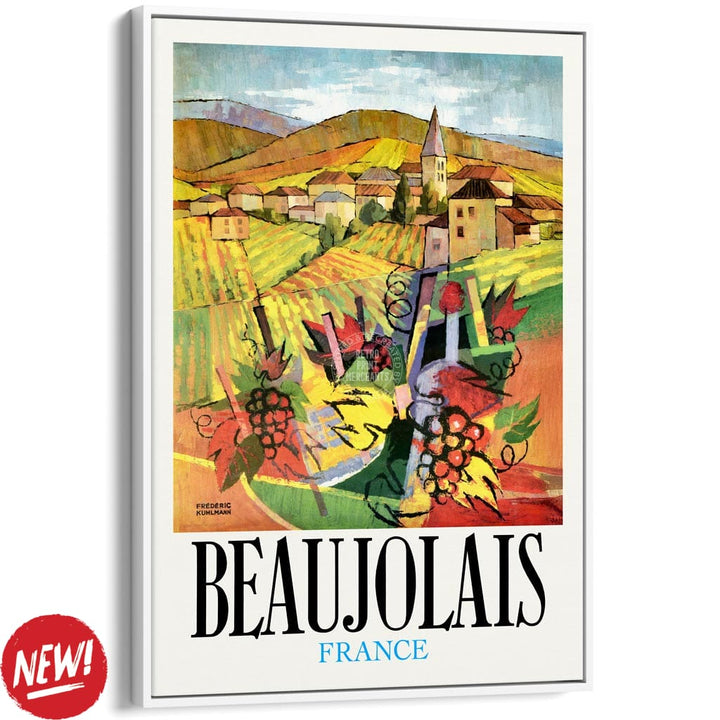 BEAUJOLAIS | FRANCE A3 | 297 x 420mm | 11.7 x 16.5 inches / Canvas Floating Frame: White Timber Print Art