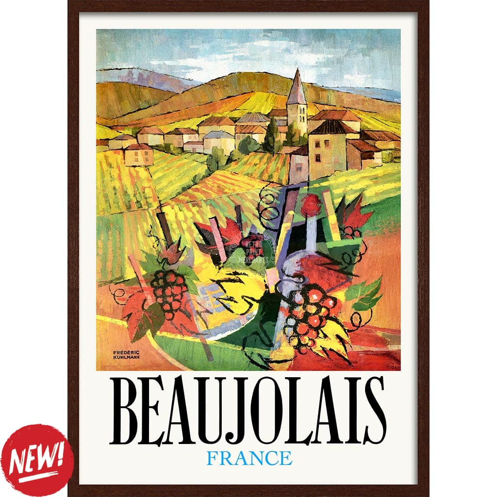 BEAUJOLAIS | FRANCE A3 | 297 x 420mm | 11.7 x 16.5 inches / Framed Print: Chocolate Oak Timber Print Art