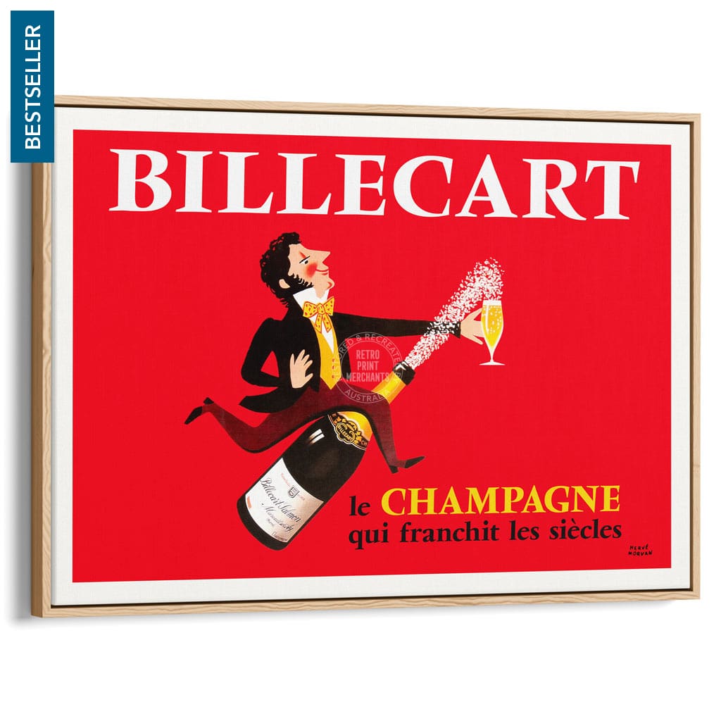 Billecart Champagne | France A4 210 X 297Mm 8.3 11.7 Inches / Canvas Floating Frame: Natural Oak