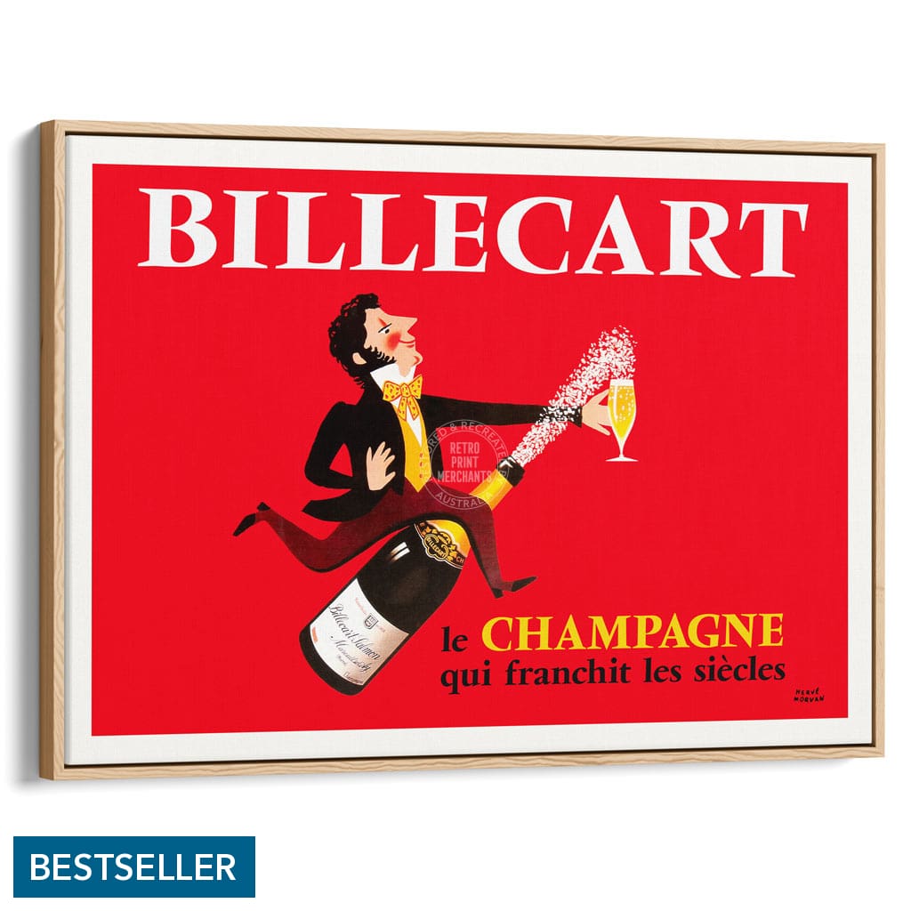 Billecart Champagne | France A4 210 X 297Mm 8.3 11.7 Inches / Canvas Floating Frame: Natural Oak
