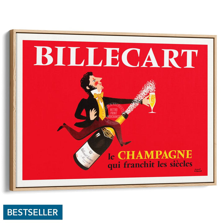Billecart Champagne | France A4 210 X 297Mm 8.3 11.7 Inches / Canvas Floating Frame: Natural Oak