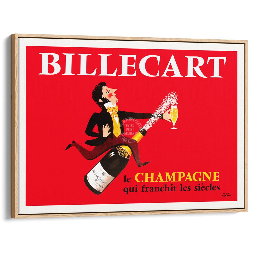 Billecart Champagne | France A4 210 X 297Mm 8.3 11.7 Inches / Canvas Floating Frame: Natural Oak