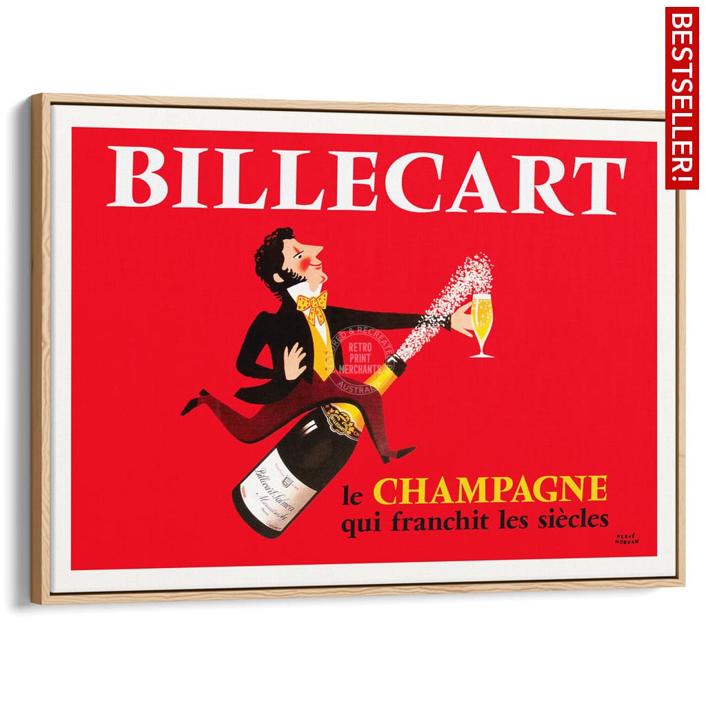 Billecart Champagne | France A4 210 X 297Mm 8.3 11.7 Inches / Canvas Floating Frame: Natural Oak