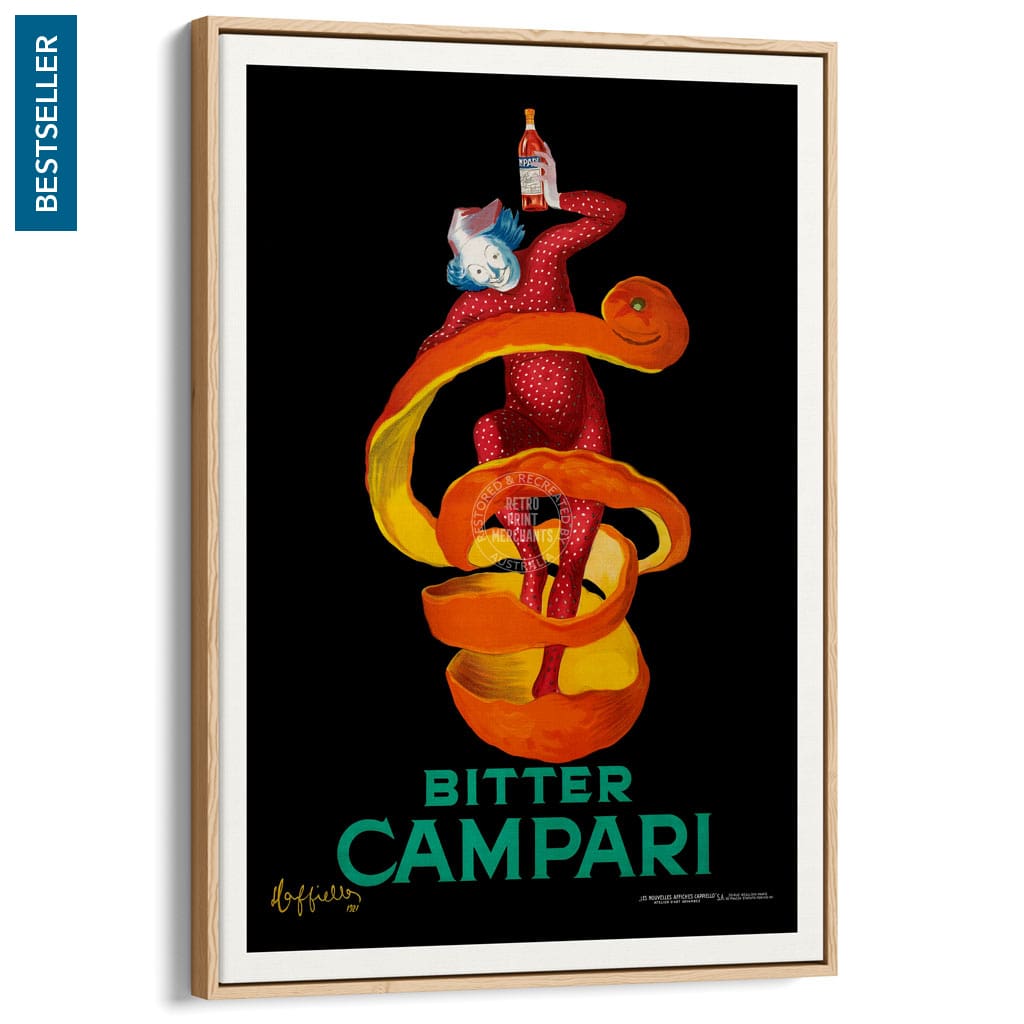 Bitter Campari | Italy A4 210 X 297Mm 8.3 11.7 Inches / Canvas Floating Frame: Natural Oak Timber