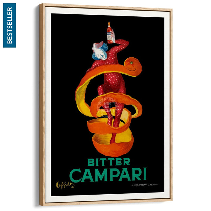 Bitter Campari | Italy A4 210 X 297Mm 8.3 11.7 Inches / Canvas Floating Frame: Natural Oak Timber