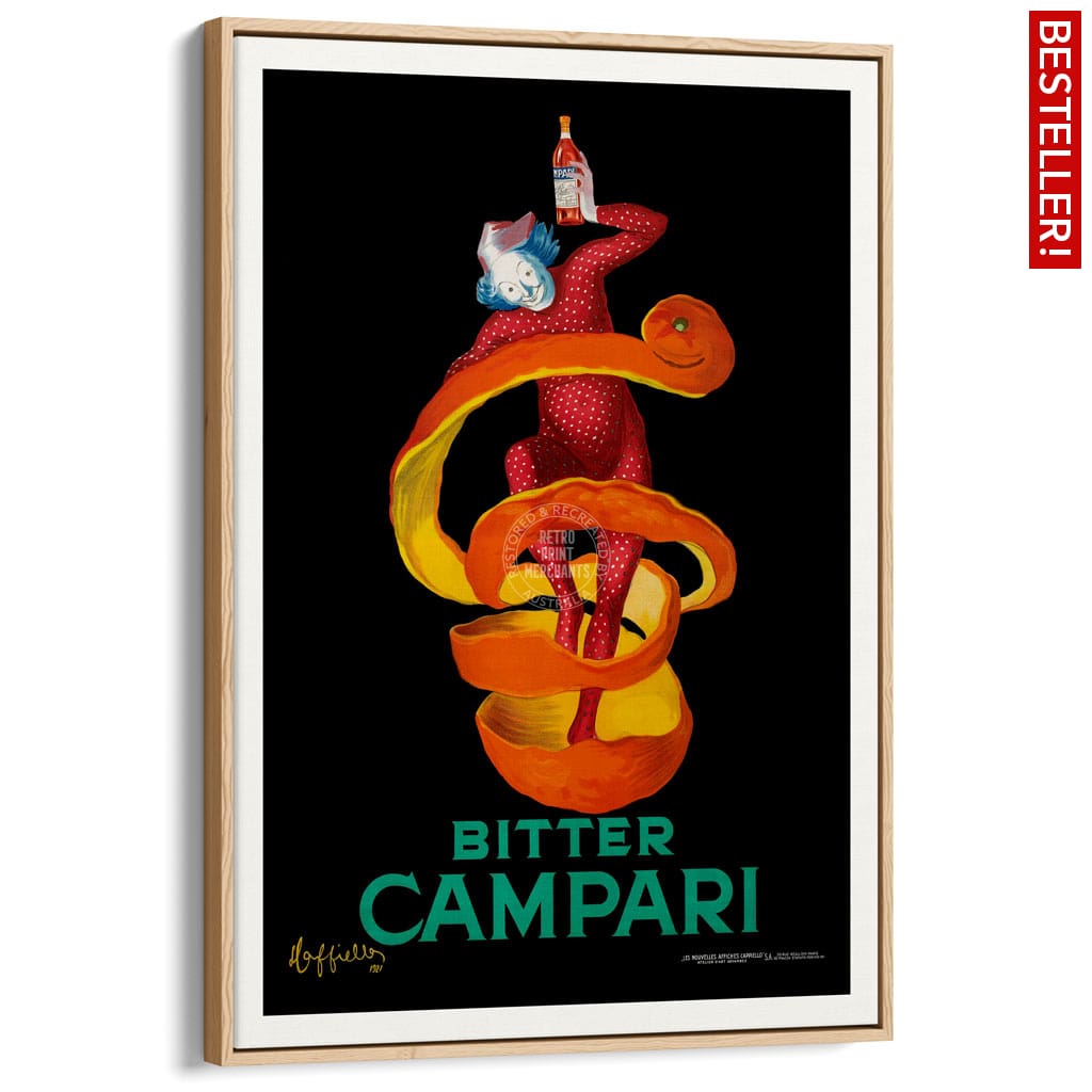 Bitter Campari | Italy A4 210 X 297Mm 8.3 11.7 Inches / Canvas Floating Frame: Natural Oak Timber