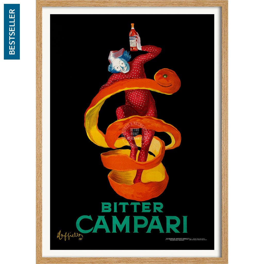 Bitter Campari | Italy A4 210 X 297Mm 8.3 11.7 Inches / Framed Print: Natural Oak Timber Print Art