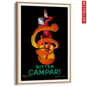 Bitter Campari | Italy A4 210 X 297Mm 8.3 11.7 Inches / Canvas Floating Frame: Natural Oak Timber