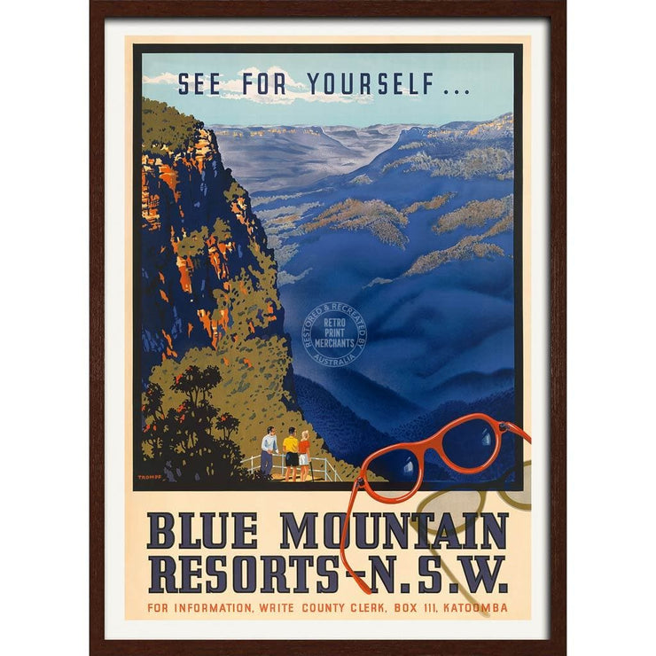 Blue Mountains | Australia 422Mm X 295Mm 16.6 11.6 A3 / Dark Oak Print Art