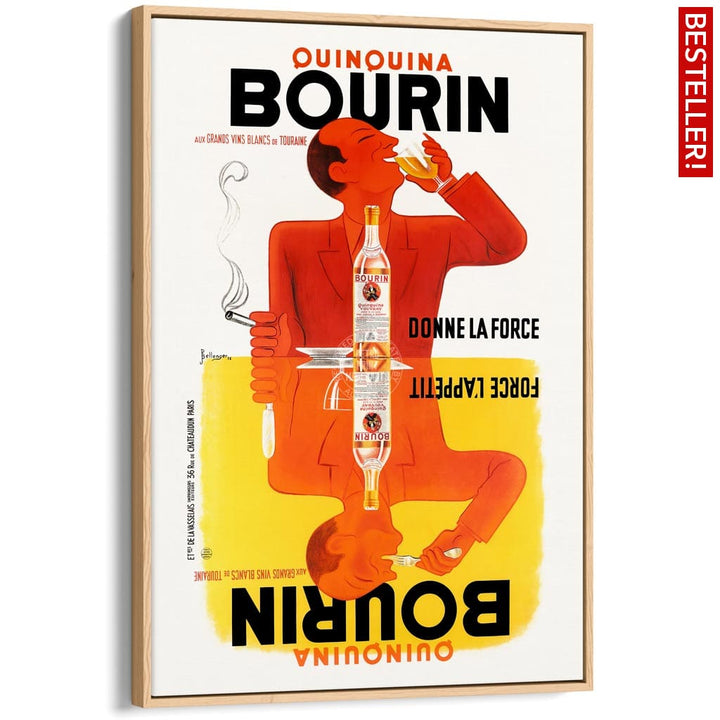 Bourin Quinquina | France A3 297 X 420Mm 11.7 16.5 Inches / Canvas Floating Frame: Natural Oak