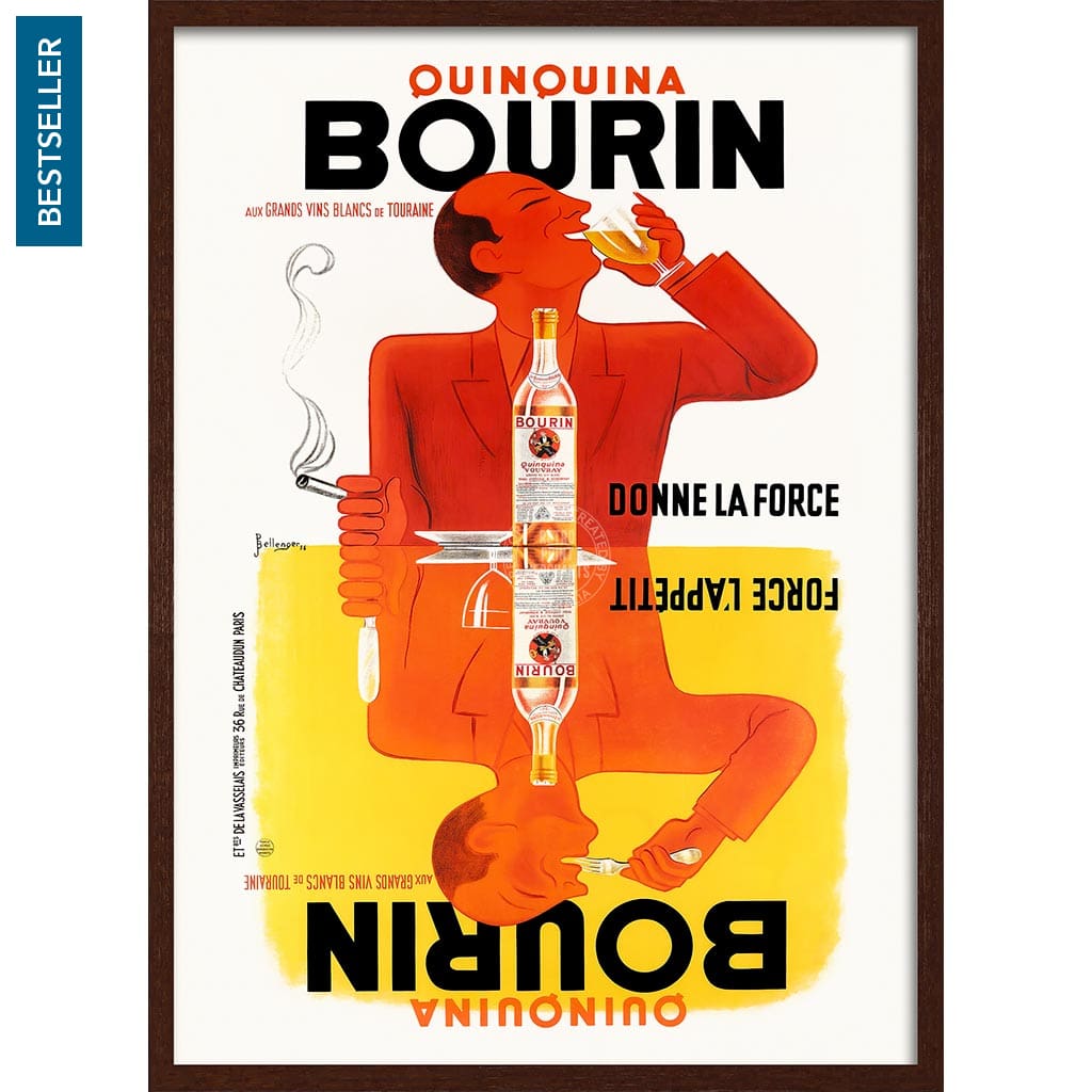 Bourin Quinquina | France A3 297 X 420Mm 11.7 16.5 Inches / Framed Print: Chocolate Oak Timber