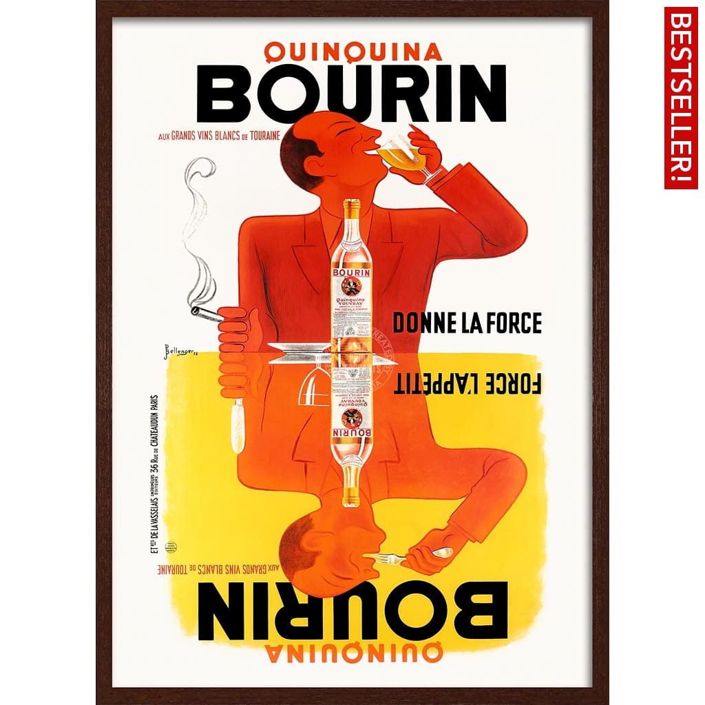 Bourin Quinquina | France A3 297 X 420Mm 11.7 16.5 Inches / Framed Print: Chocolate Oak Timber