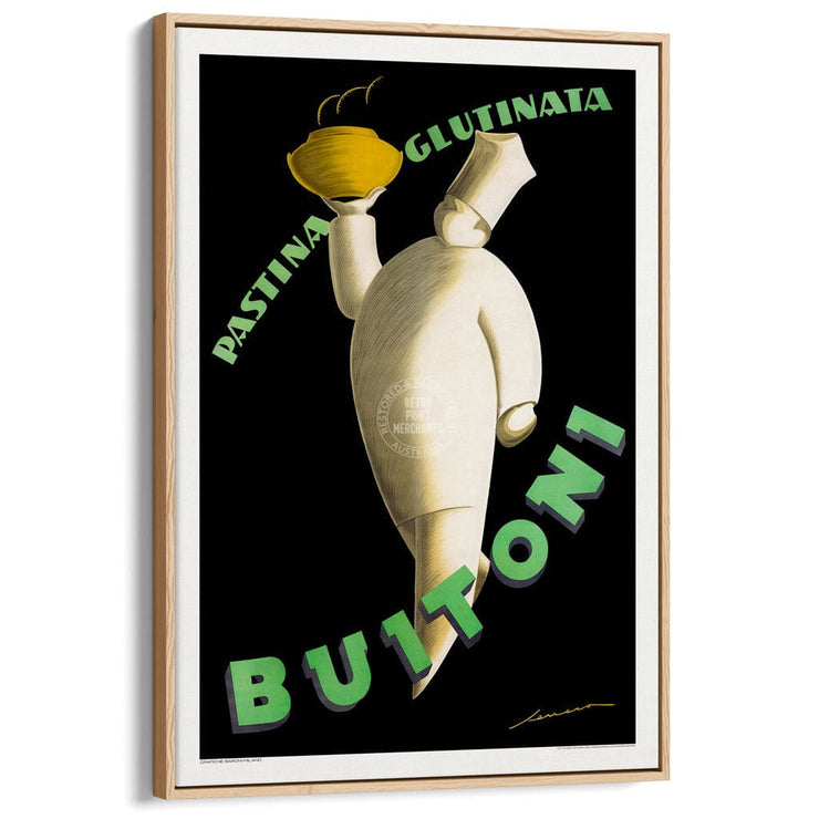 Buitoni Pasta | Italy A3 297 X 420Mm 11.7 16.5 Inches / Canvas Floating Frame - Natural Oak Timber