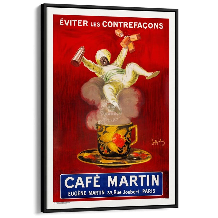 Café Martin | France A3 297 X 420Mm 11.7 16.5 Inches / Canvas Floating Frame - Black Timber Print