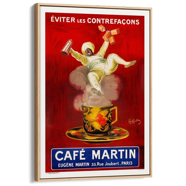 Café Martin | France A3 297 X 420Mm 11.7 16.5 Inches / Canvas Floating Frame - Natural Oak Timber