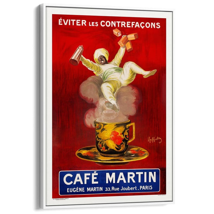 Café Martin | France A3 297 X 420Mm 11.7 16.5 Inches / Canvas Floating Frame - White Timber Print